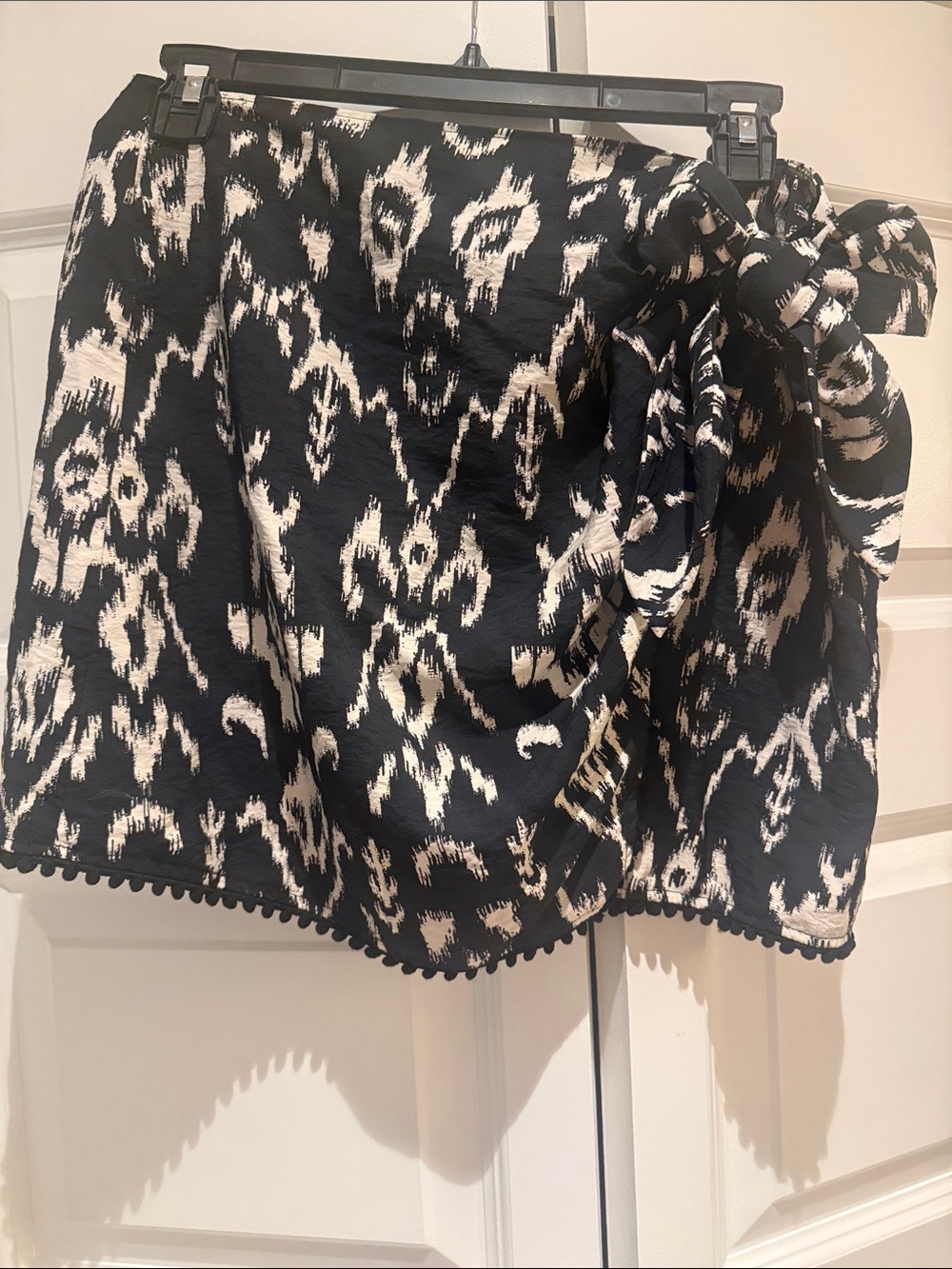 Zara Navy and Cream Ikat Wrap Mini Skirt with Side Tie